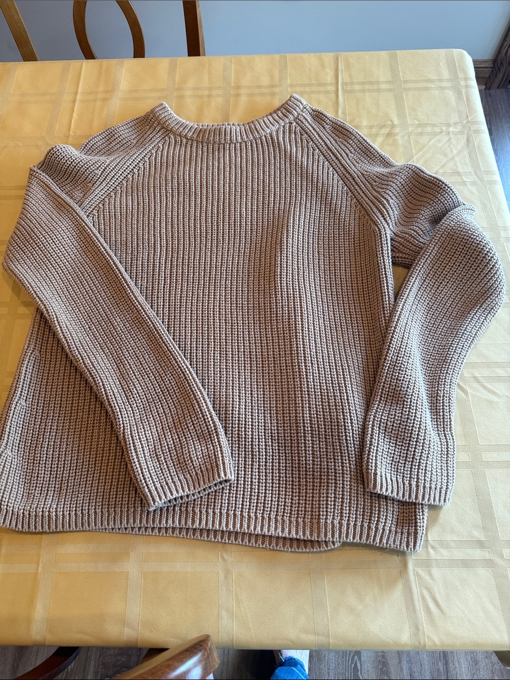 Quince Women's Crewneck Camel 100% Organic Cotton Fisherman Knit Sweater